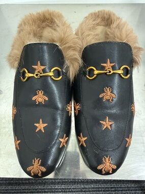 Faux Fur Leather Mules